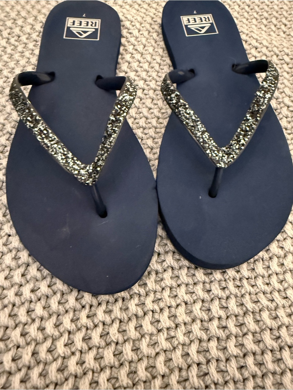 Reef Women's Navy Flip Sandals with Silver Glitter Straps - Picture 2 of 5